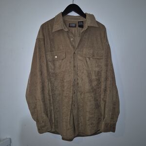 Men's Classic Tan Shirt Jacket Button Up Suede Outerlayer